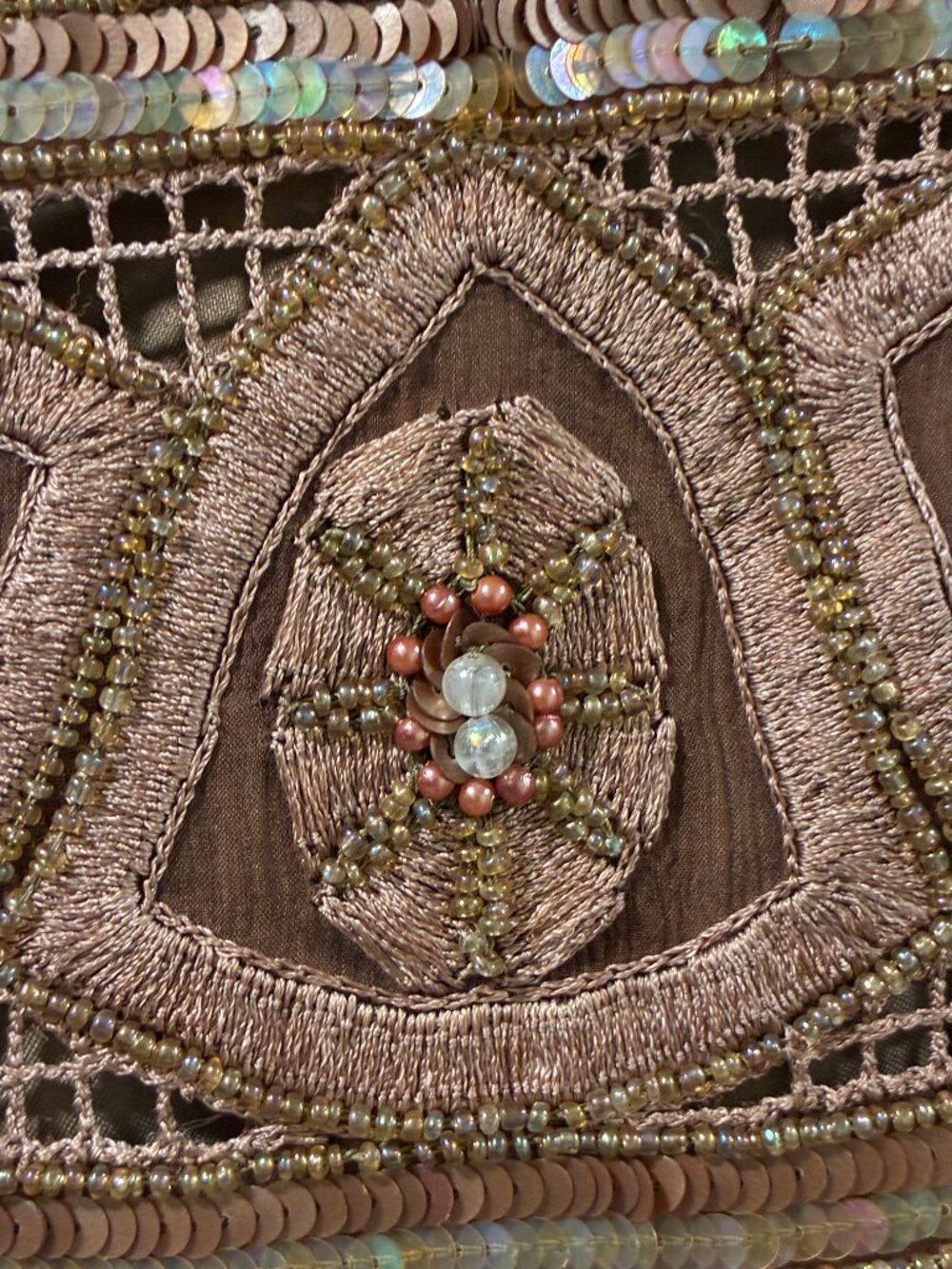 SCALA Vintage Beaded Embroidered Sequin Bronze Silk Evening Jacket Women 1X - Picture 8 of 13